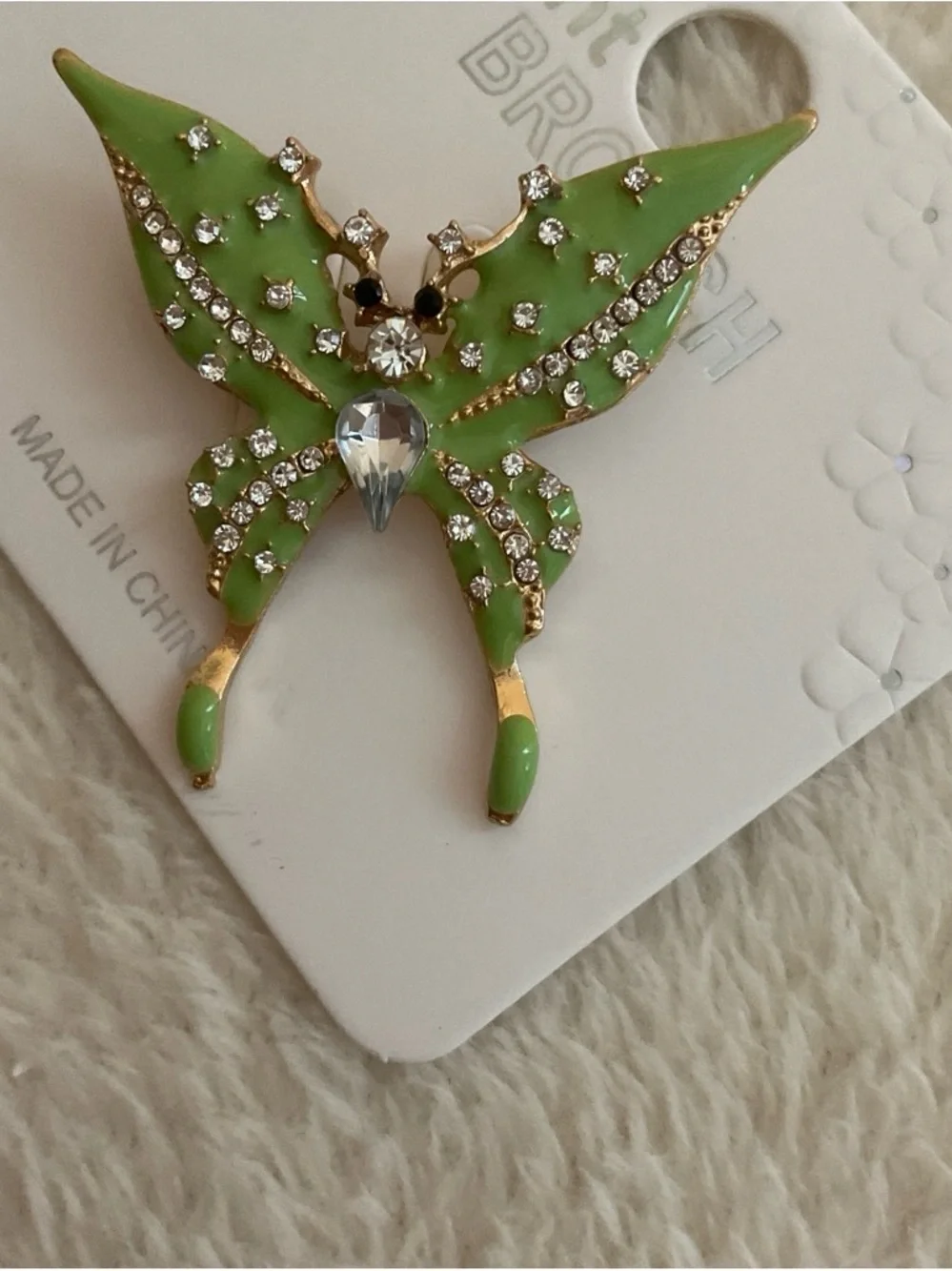 Mint Green Crystal Enamel Butterfly Brooch